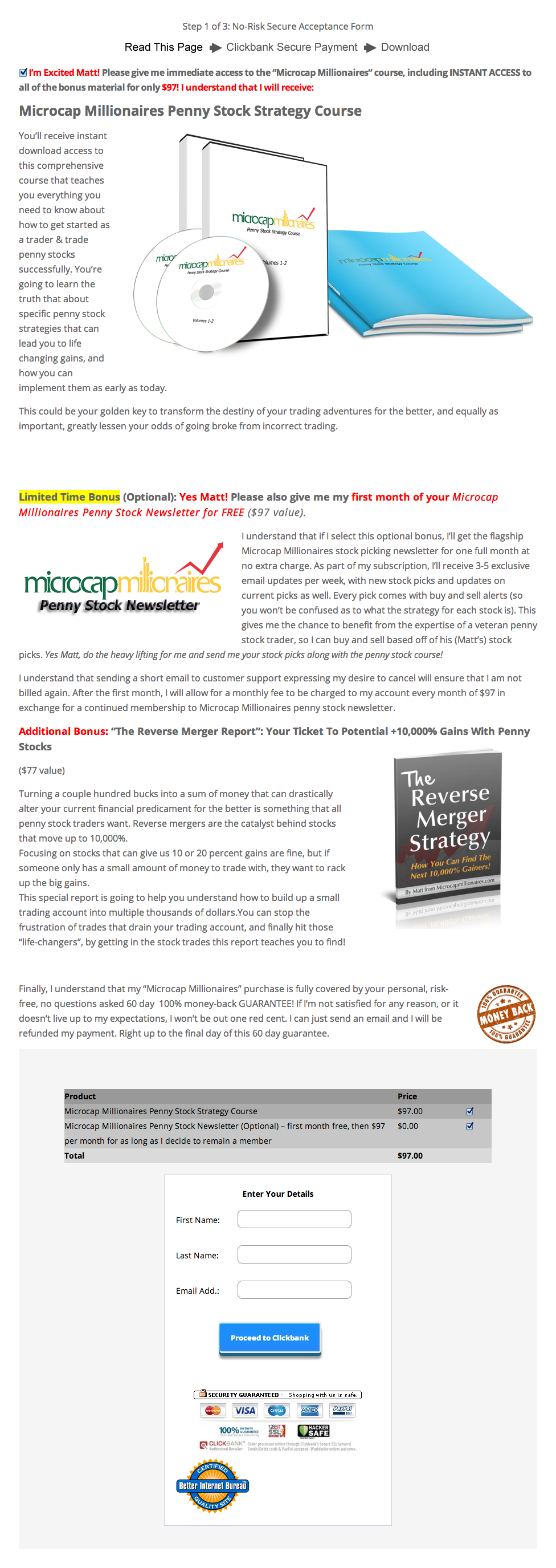 Step 1 For Penny Stock Strategy & Newsletter Checkout